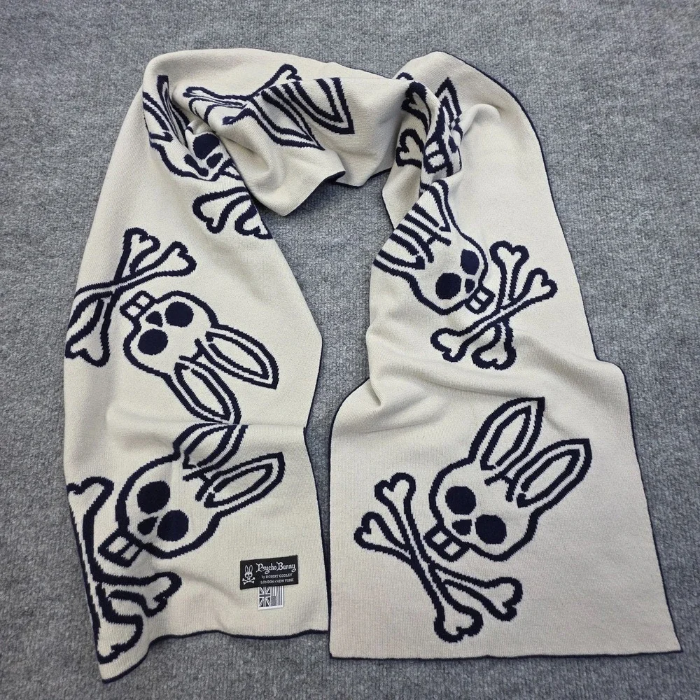 Psycho Bunny Scarf Blue AOP Wool Cashmere Blend 66